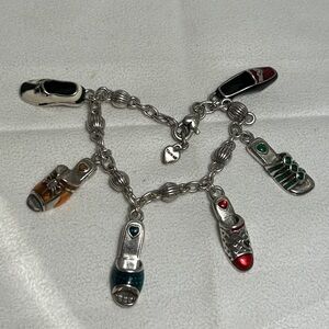 Brighton Shoe Charm Bracelet Vintage Colored Enamel Silver Plated 7.5"